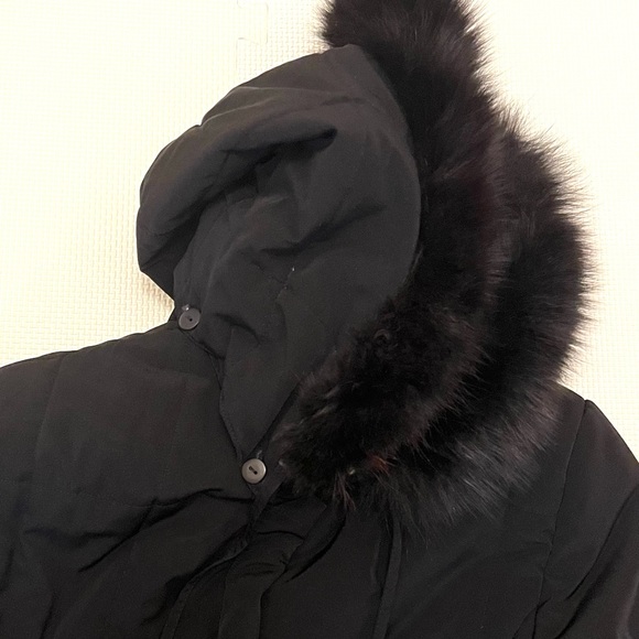 Nuage Real Fur Trim Hooded Coat Black Size M - Picture 10 of 16